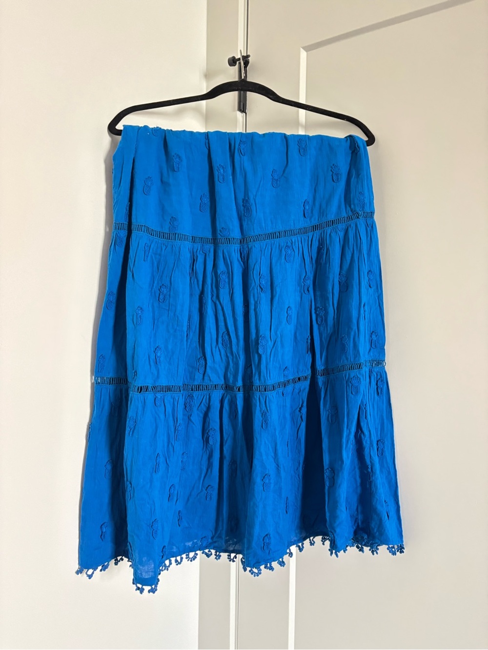FARM Rio Bright Blue Tiered Eyelet Midi Skirt - Picture 1 of 3